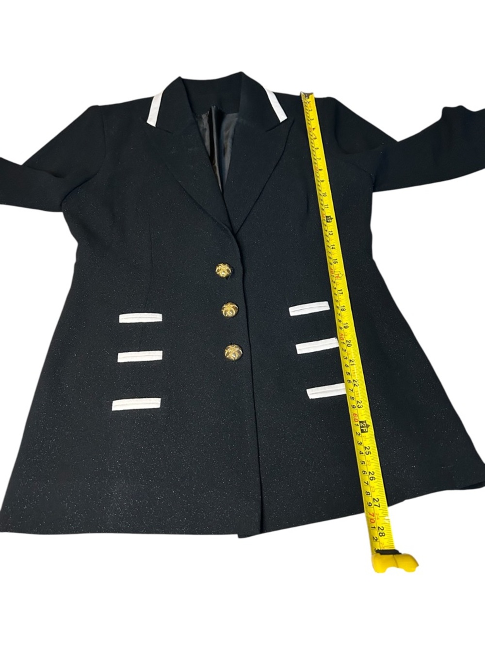 Structured Classic Black Blazer with White Trim and Gold Buttons - Small - Picture 12 of 14